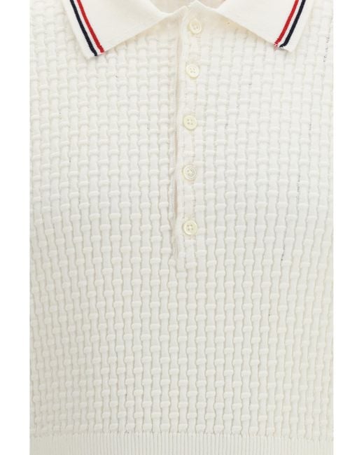 Thom Browne White Woven Cotton Polo Shirts for men