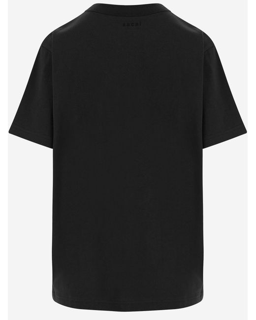 Sacai Black Cotton T-Shirt Printed T-Shirts & Jerseys