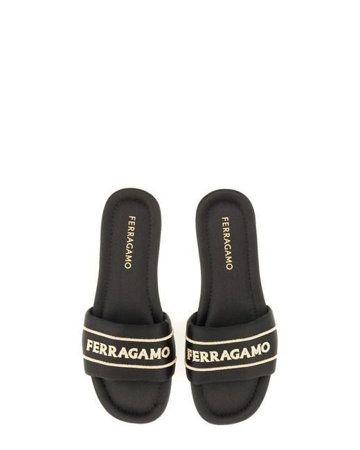 Ferragamo Black Slide Sandal With Logo Upper: Fabric (Vi + Se)
