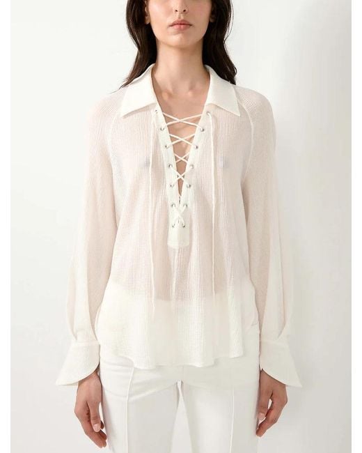 Barbara Bui Natural Barbara Bui Lace-Up Ribbed Blouse — Cream