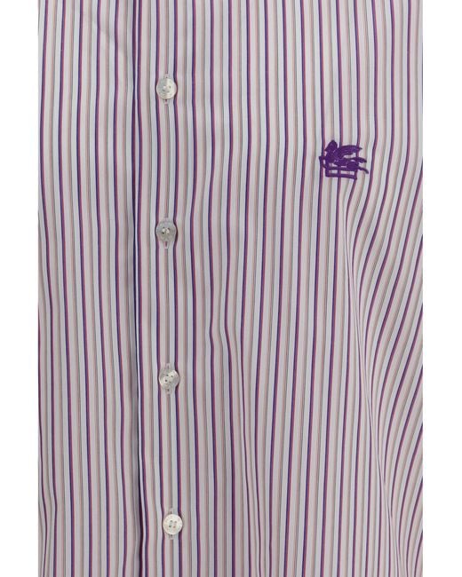 Etro Purple Roma Striped Cotton Shirt With Pegaso Logo for men