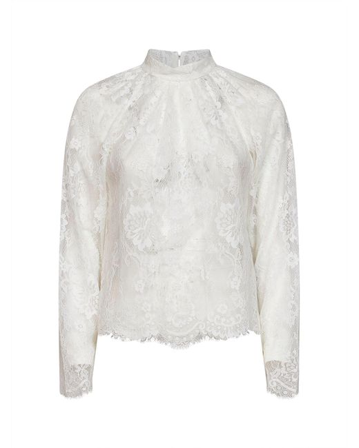 Self-Portrait White Self Portrait Lace Long-Sleeved Blouse