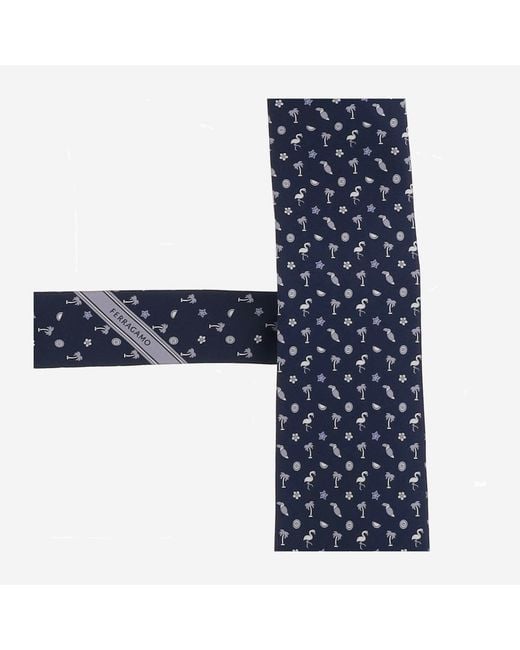Ferragamo Blue Patterned Silk Tie for men