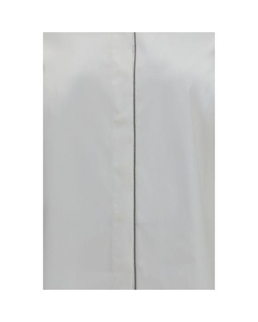 Brunello Cucinelli Gray White Cotton Dress Shirt