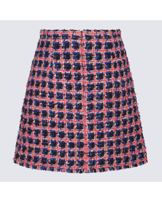 Etro Blue Pink Wool And Mohair Blend Boucle' Mini Skirt