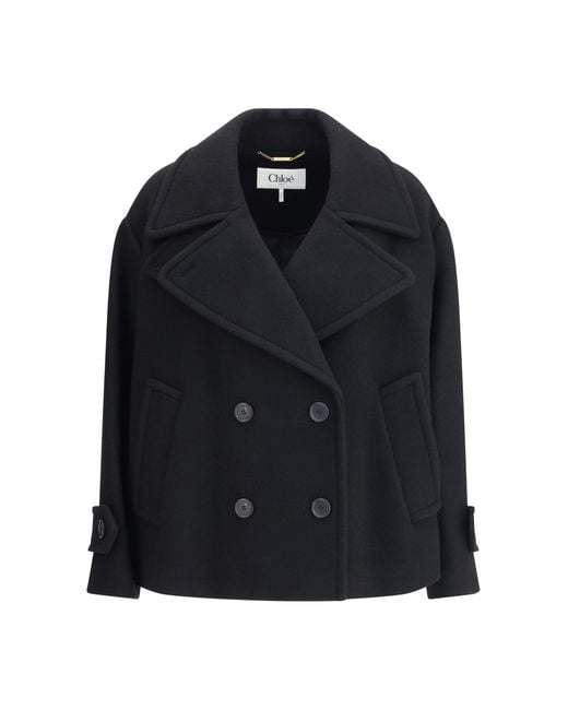 Chloé Blue Coat Oversized Short Wool (Ovis Aries)