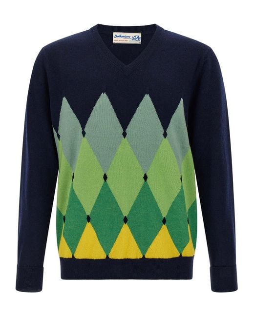 Ballantyne Blue Argyle Pattern Sweater for men