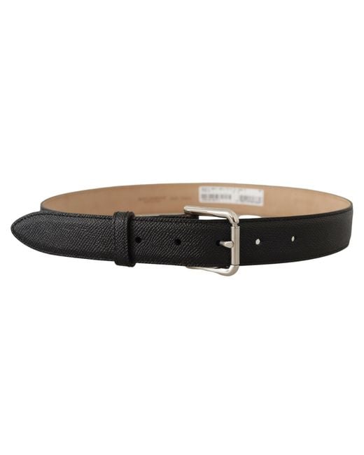 Dolce & Gabbana Black Calf Leather Backend Metal Buckle Belt for men