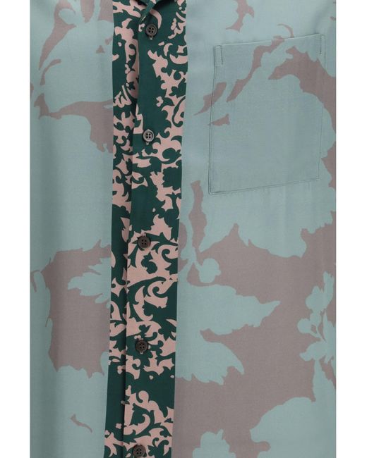 Dries Van Noten Blue Short-Sleeve Shirt Carltone Viscose for men