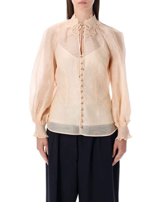 Zimmermann Blue Rebellion Peach Silk-Linen Blouse