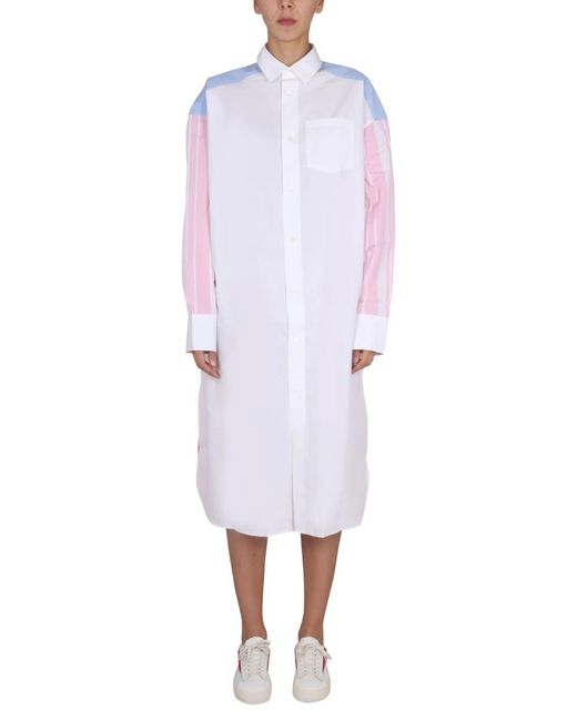 Maison Kitsuné White Colorblock Shirt Dress