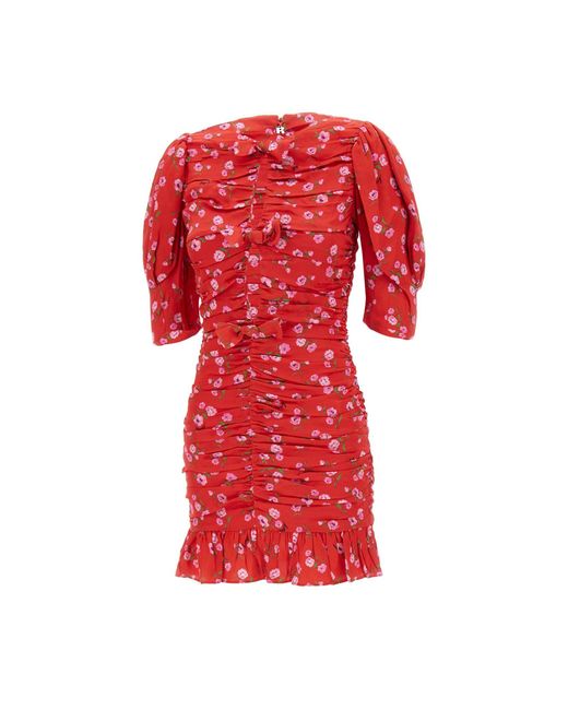 ROTATE BIRGER CHRISTENSEN Red Printed Mini Viscose Crepe Dress