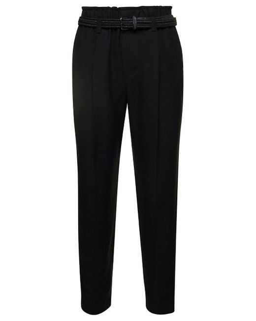 Brunello Cucinelli Black Cropped Pull-Up Pants With Belt