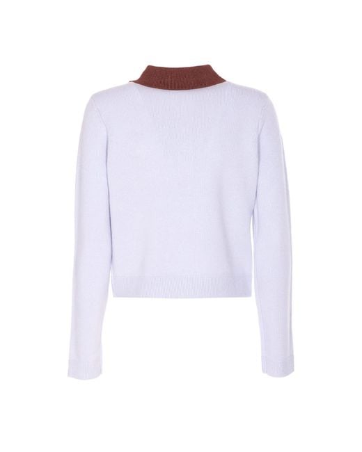 Self-Portrait Purple Knitted Contrast Collar Knit Top