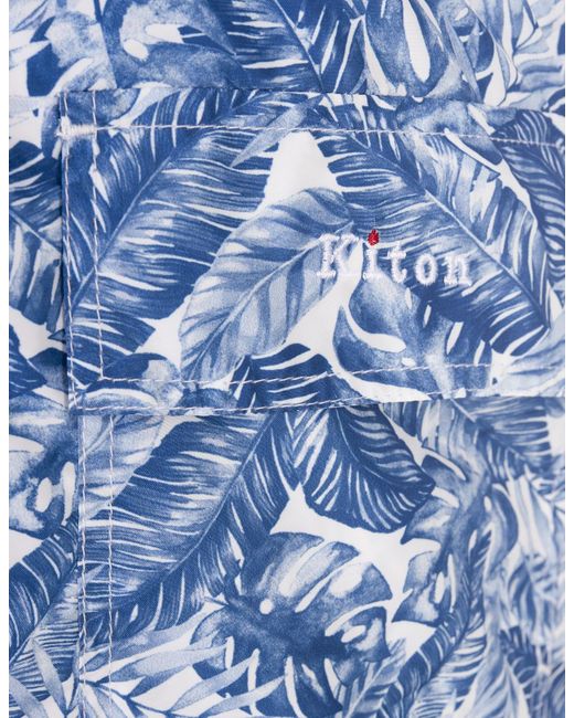 Kiton Blue Swim Shorts With Foliage Print for men