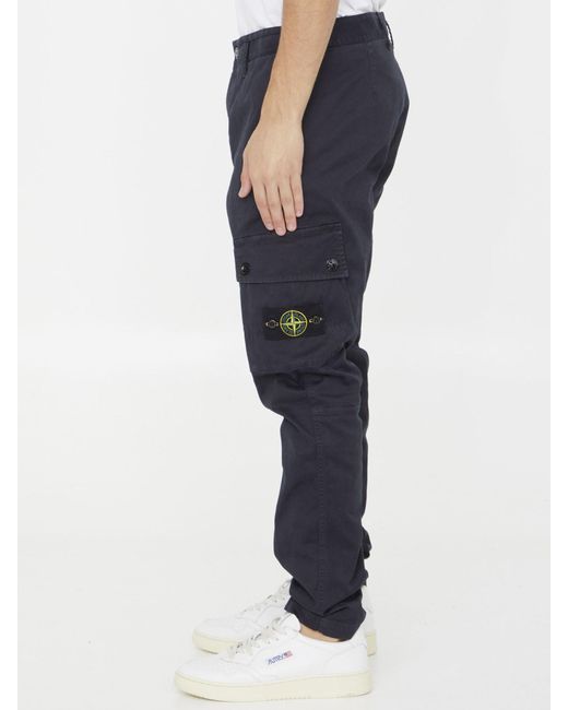 Stone Island Blue Navy Cargo Trousers In Broken Twill Stretch Cotton for men