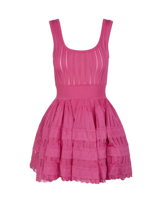 Alaïa Synthetic Fuchsia Fluid Skater Mini Dress in Pink | Lyst