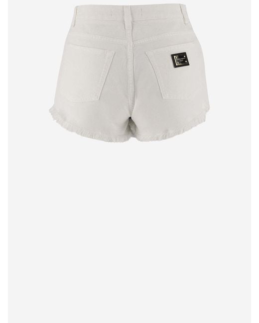 Dolce & Gabbana White Cotton Denim Short Pants With Dg Plaque