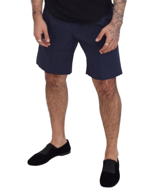 Dolce & Gabbana Blue Pleated Shorts Midlength for men