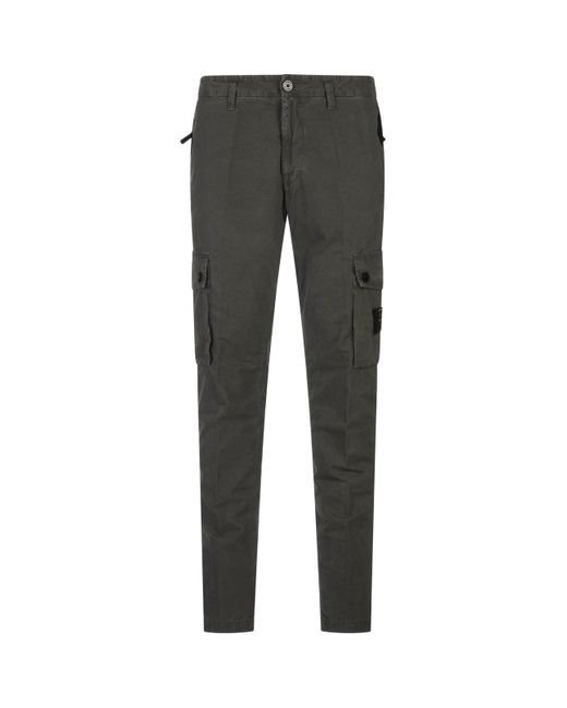 Stone Island Gray Cargo Trousers With Old Effect for men