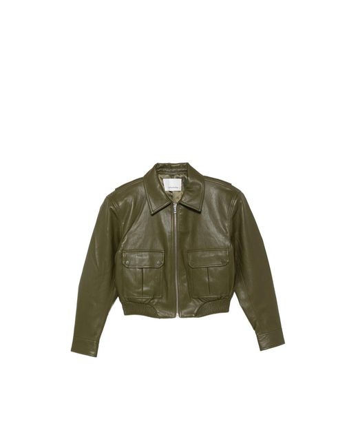 Frankie Shop Green Cropped Leather Jacket Outer: Polyurethane