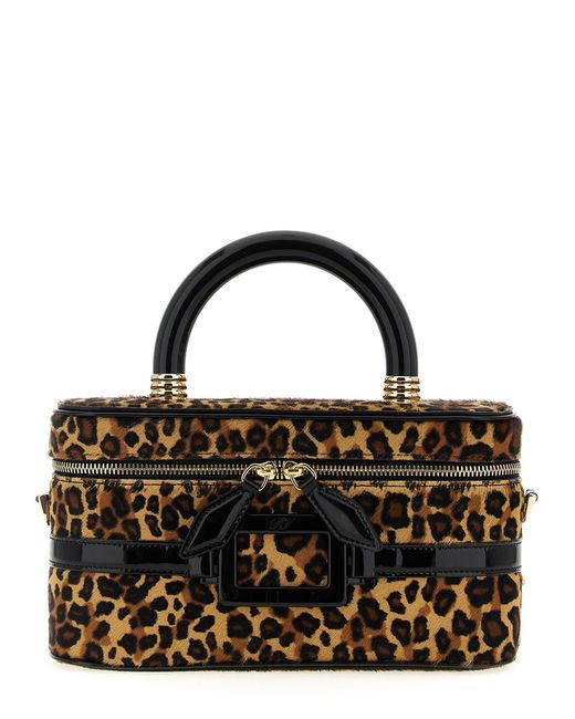 Roger Vivier Black Belle Vivier Vanity Bag Leopard Print Pony Skin