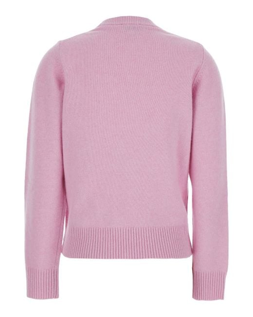 Ganni Pink Sweater With Round Neck And Maxi Logo On The Front