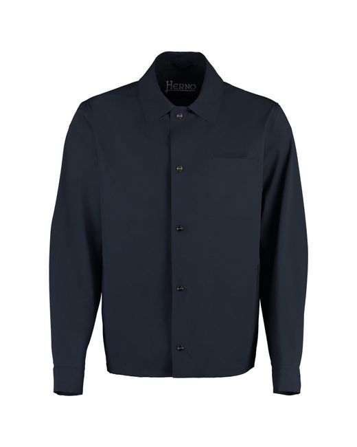 Herno Blue Technical Fabric Overshirt for men