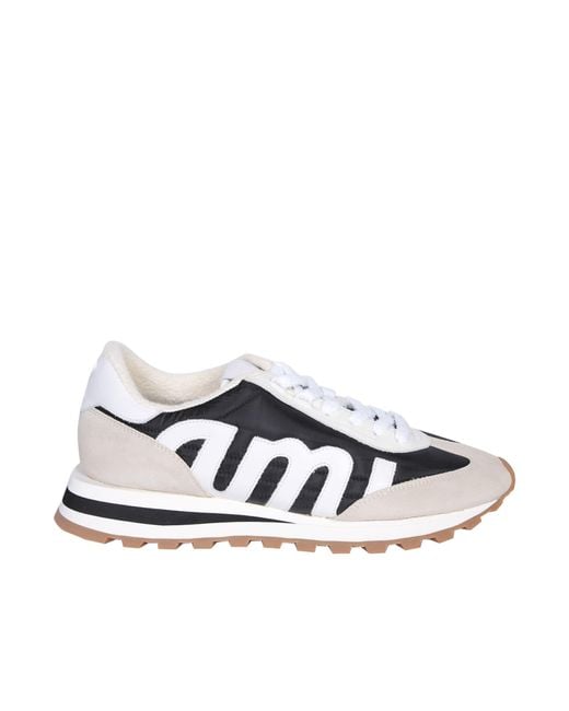 AMI White Ami Rush Leather And Canvas Sneakers for men