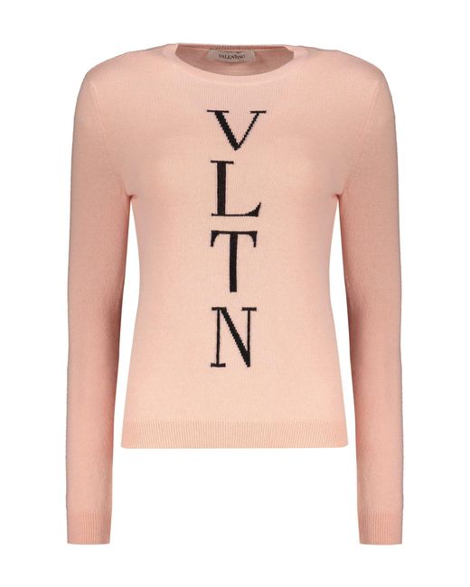Valentino Garavani Pink Long Sleeve Crew-Neck Sweater