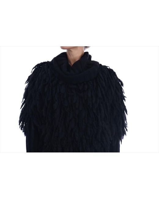 Dolce & Gabbana Black Fringes Wool Pullover Sweater