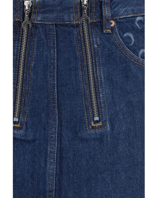 MARINE SERRE Blue Zipped Mini Skirt Cotton