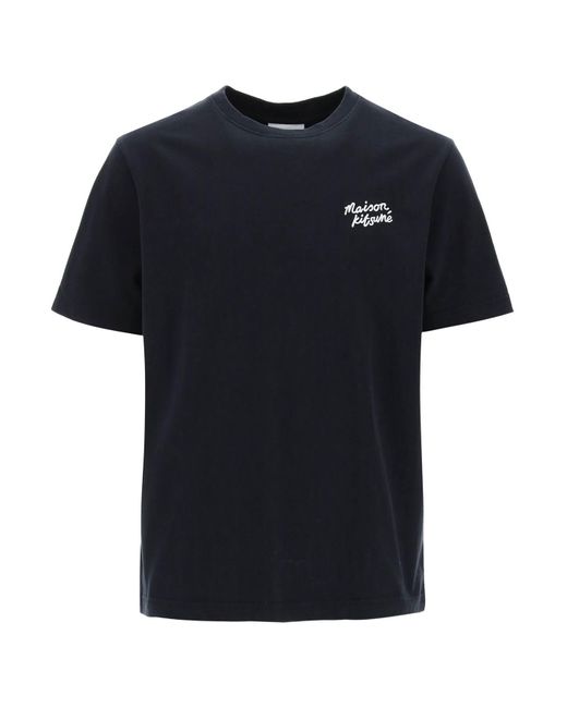 Maison Kitsuné Black T Shirt With Logo Lettering for men