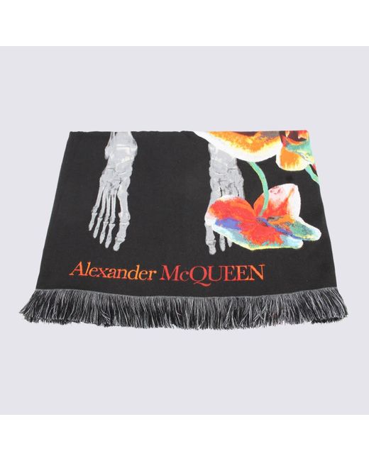 Alexander McQueen Black Multicolour Wool Blend Ordchid Skeleton Scarf
