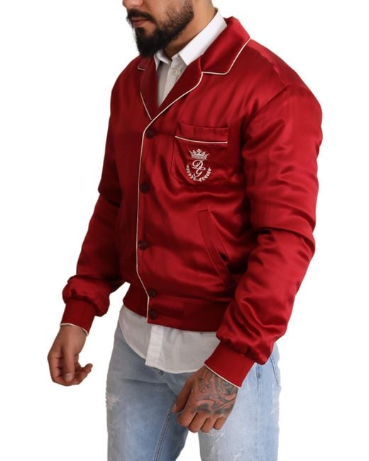 Dolce & Gabbana Red Sumptuous Silk Bomber Jacket for men