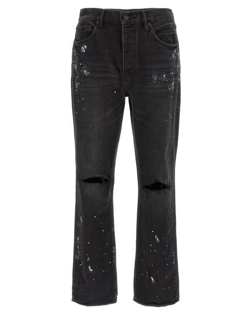 Purple Black P011 Knee Slit Paint Jeans Cotton for men