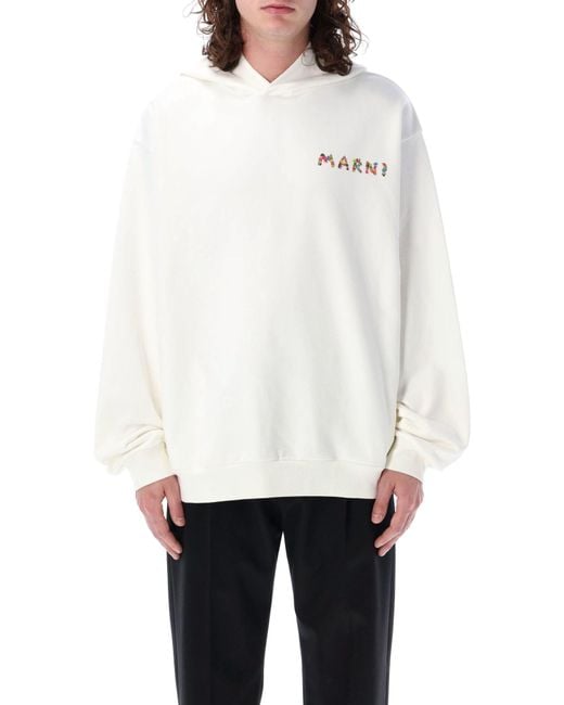 Marni White Hoodie With Back Print for men