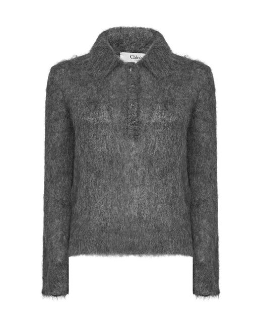 Chloé Gray Polo Shirt Smoky Alpaca-Blend