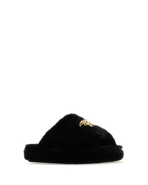 Versace Black Eco Fur Slippers