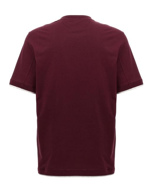 Brunello Cucinelli Red Double Layer T-Shirt for men