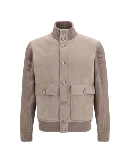 Brunello Cucinelli Gray Suede Jacket Calf Leather Bos Taurus for men