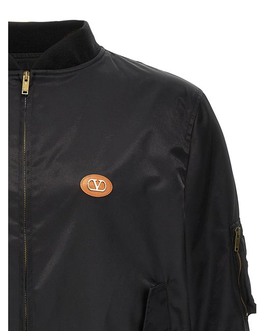 Valentino Garavani Black Logo Bomber Jacket Polyamide Down Jacket, Parka, Casual for men