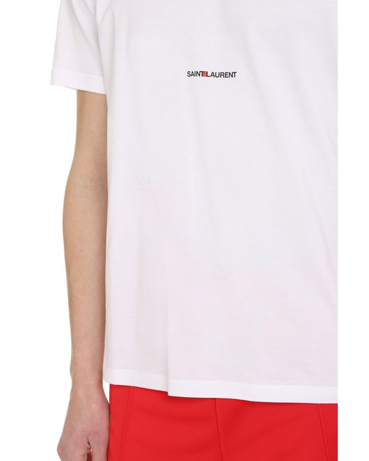 Saint Laurent White Logo Cotton T-Shirt for men