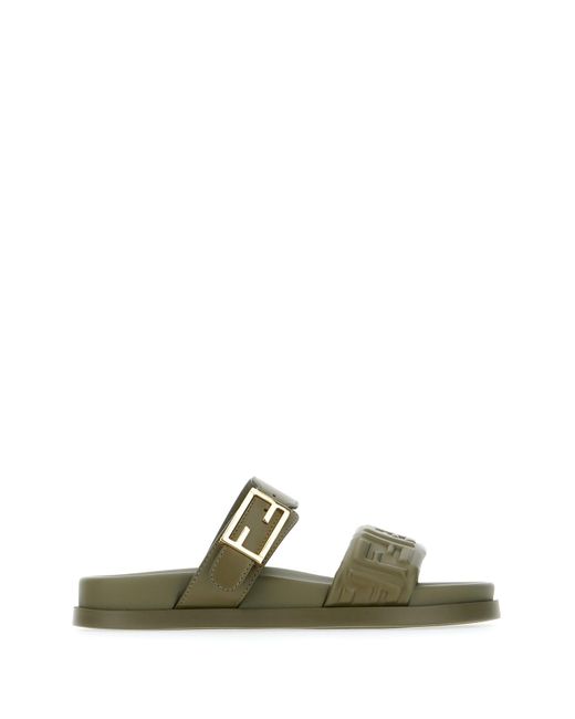 Fendi Green Nappa Leather Feel Sandals