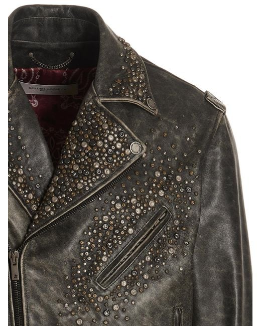 Golden Goose Deluxe Brand Black Distressed Leather Biker Jacket for men