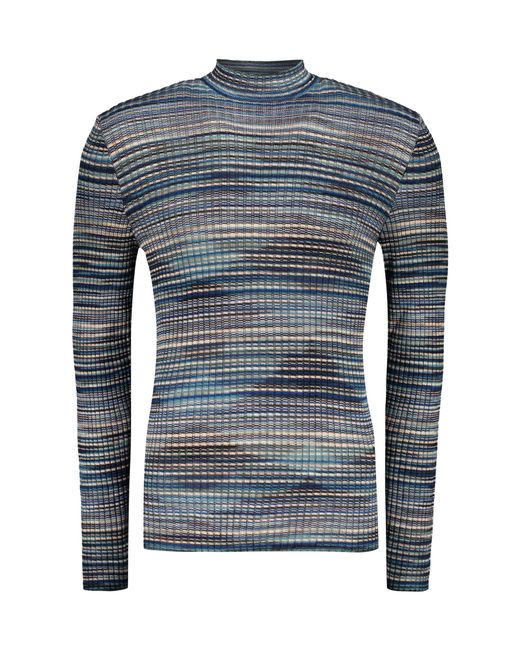 M Missoni Blue Ribbed Wool Turtleneck Sweater for men