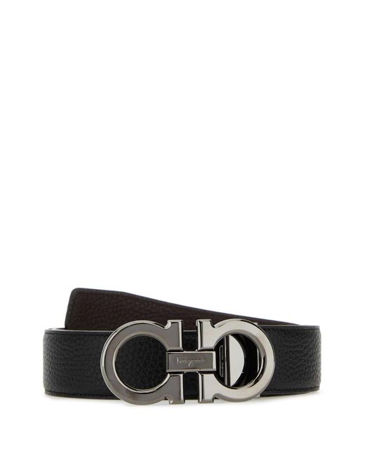 Ferragamo Black Leather Reversible Belt for men