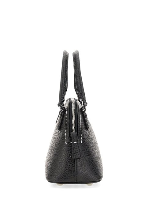 Maison Margiela Black 5ac Micro Embossed Leather Bag With Chain Shoulder Strap