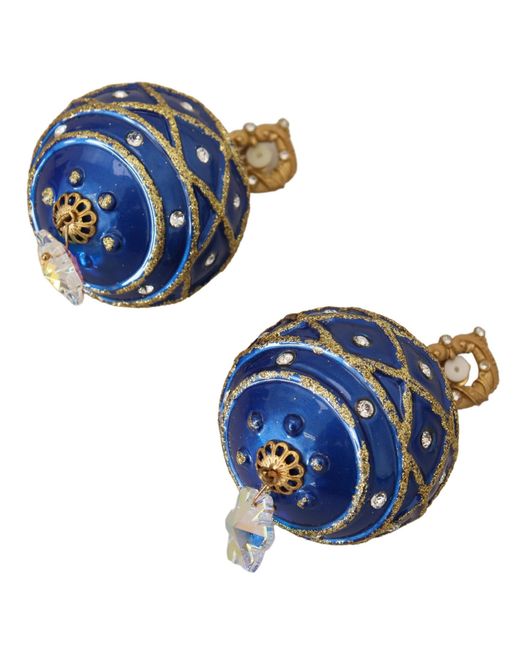 Dolce & Gabbana Blue Elegant Dangling Crystal Christmas Ball Earrings