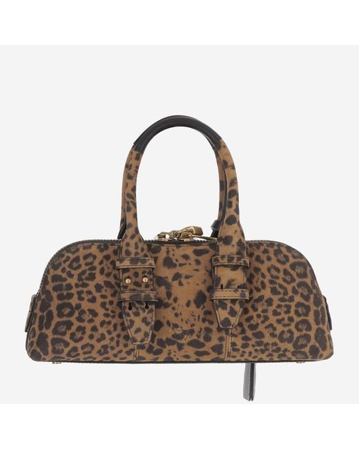 Pinko Brown Escape Horizontal Suede Bowling Bag Leather Handbags